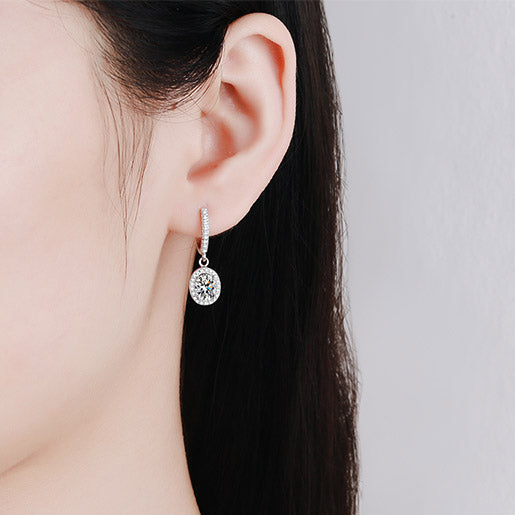Gaia Pavé Halo Oval 1 Carat Each Moissanite Drop Earrings — Moisza