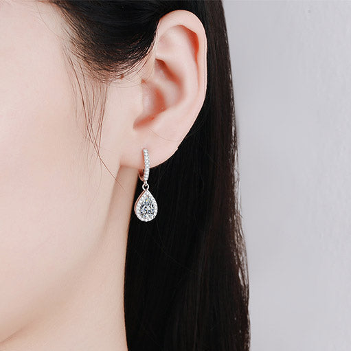 Danu Pavé Halo Pear 1 Carat Each Moissanite Drop Earrings — Moisza