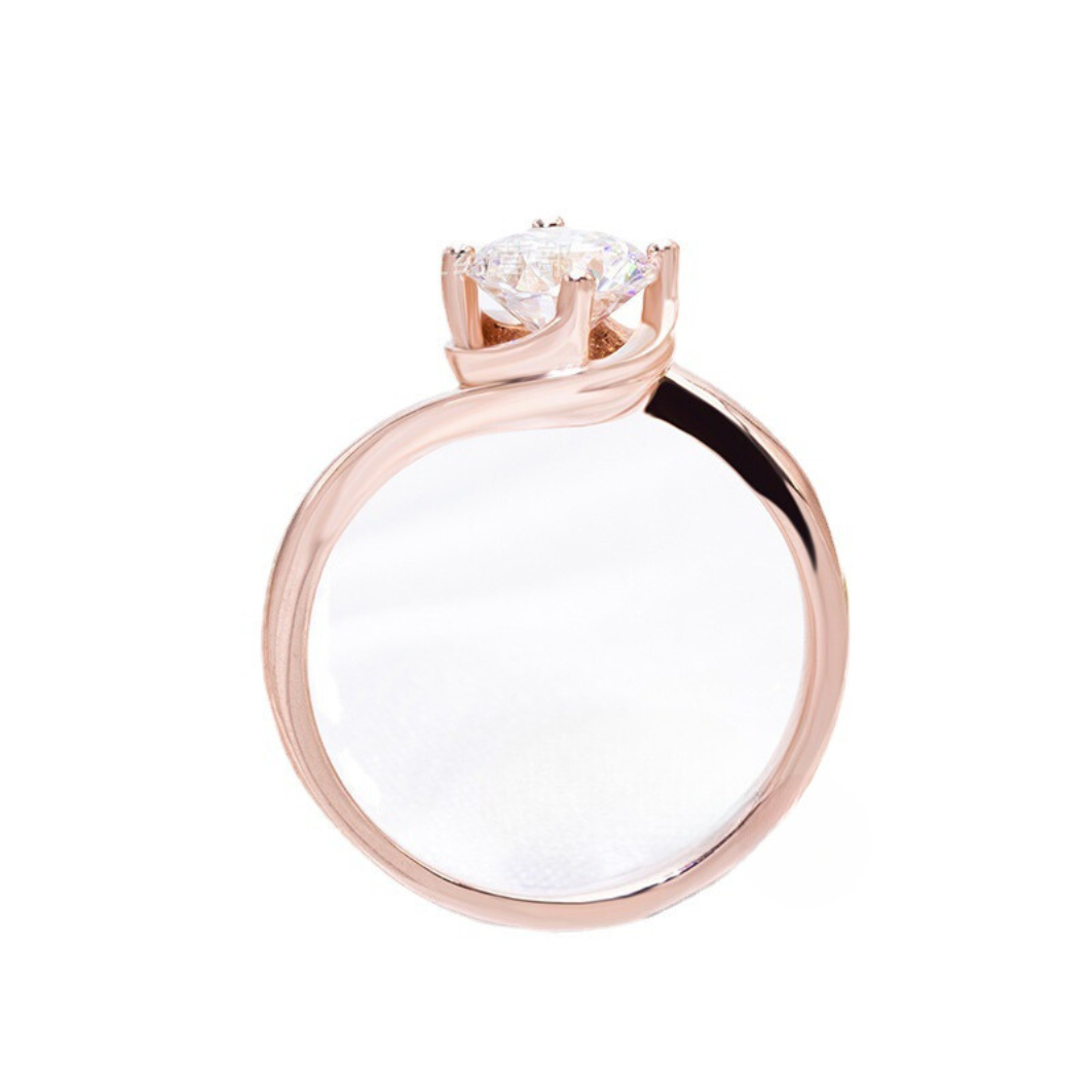 Roségold-Verlobungsring mit gedrehtem Bypass-Rundschliff, 4 Zinken und 1 Karat Moissanit-Diamant, S925-Solitär