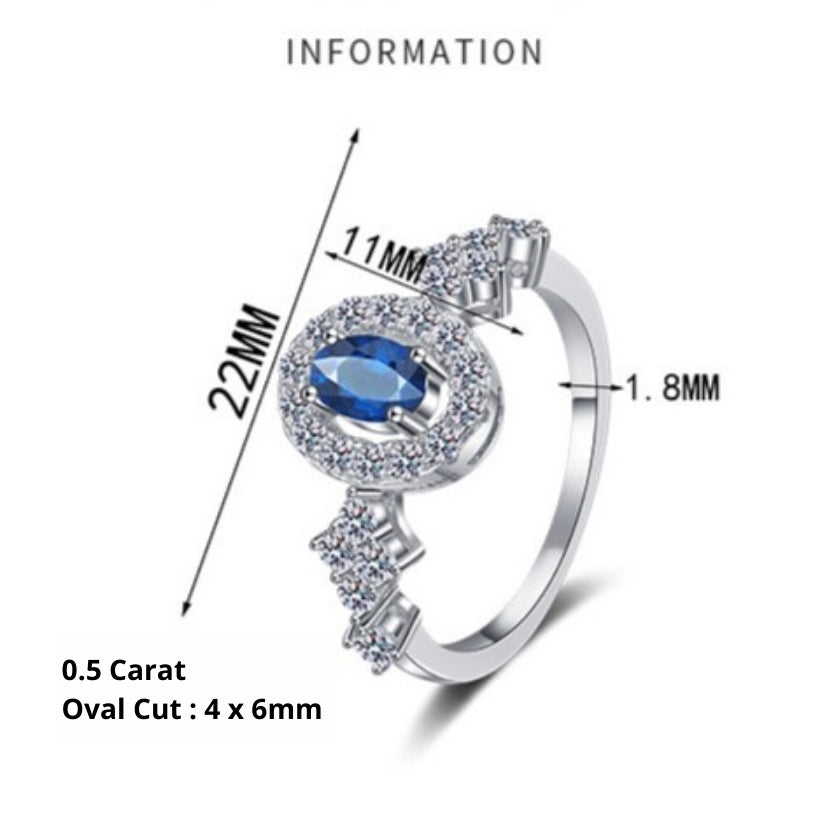 Prinzessin Diana Verlobungsring mit ovalem Saphir-Halo-Schliff und 0,5 Karat Moissanit S925
