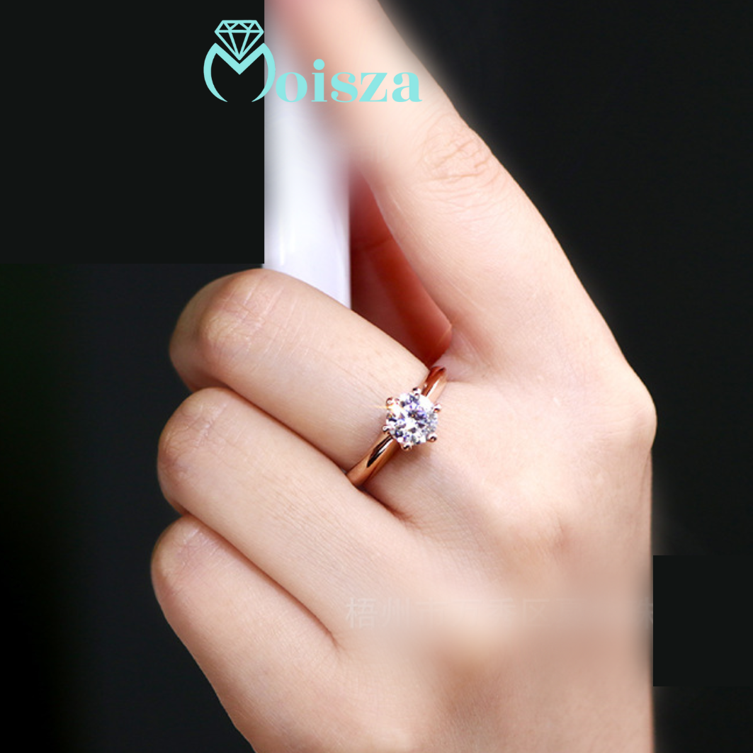 Rose Gold S925 Classic 6 Claw 1ct Moissanite Diamond Engagement Ring