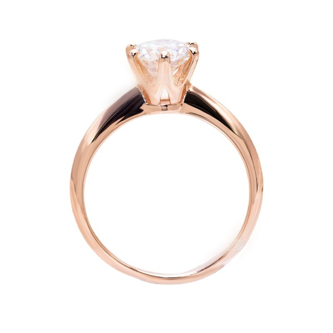 Roségold-Verlobungsring mit 6 Zinken und 1 Karat Moissanit-Diamant im Rundschliff, S925