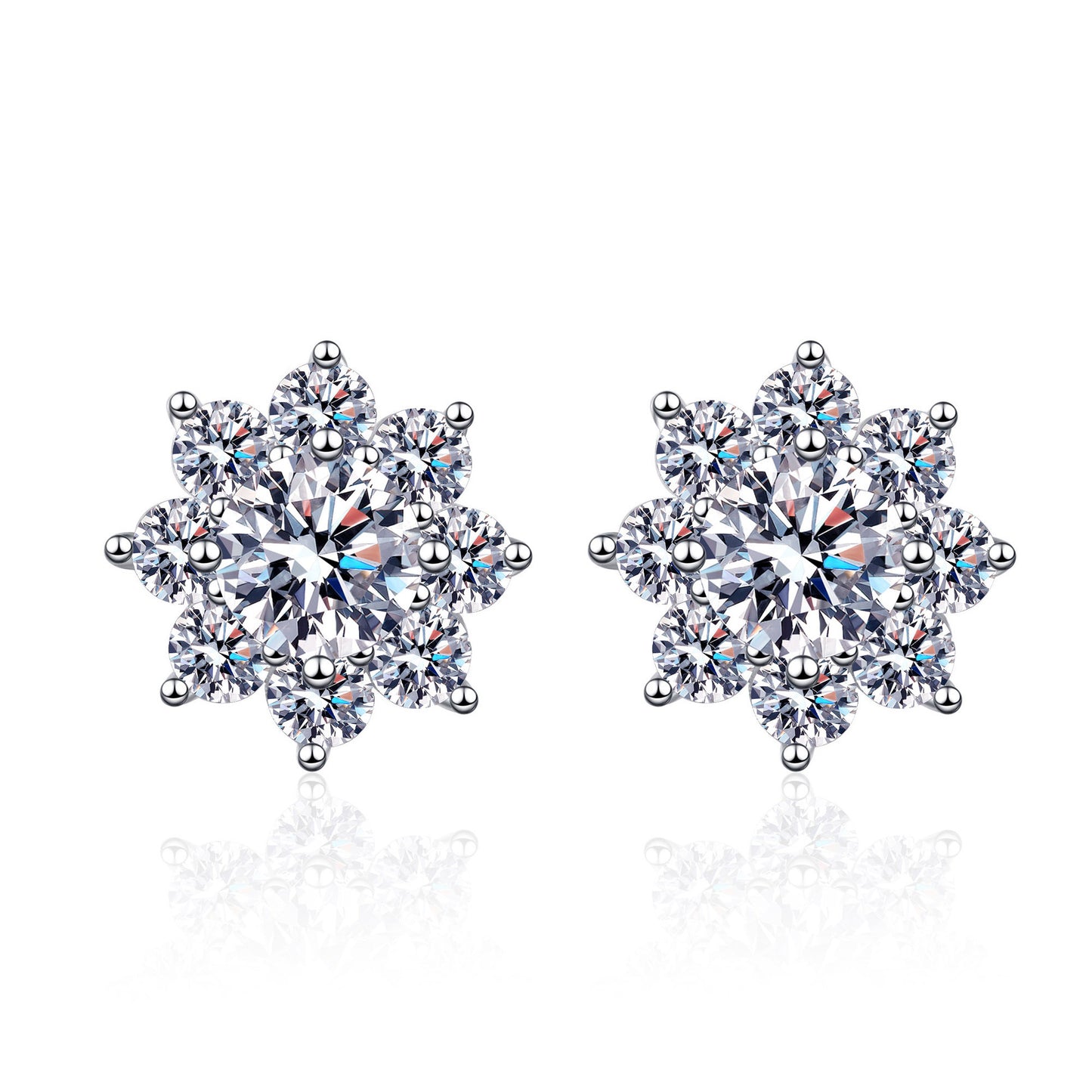 Blumen-Ohrstecker im Rundschliff, 0,3/0,5/1 Karat, Moissanit-Diamant S925