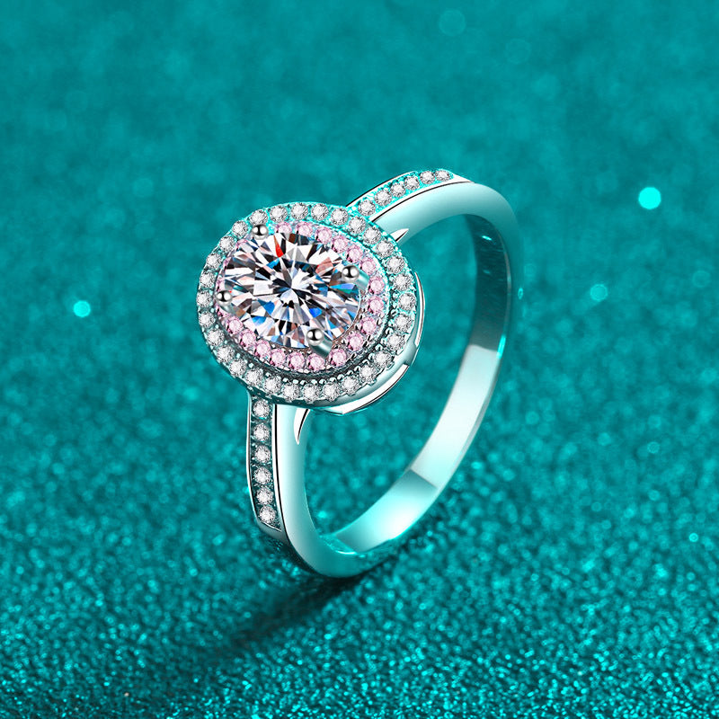 Verlobungsring mit 1 Karat Moissanit-Diamant und S925-Diamant im Ovalschliff in Pavé-Fassung in Rosa