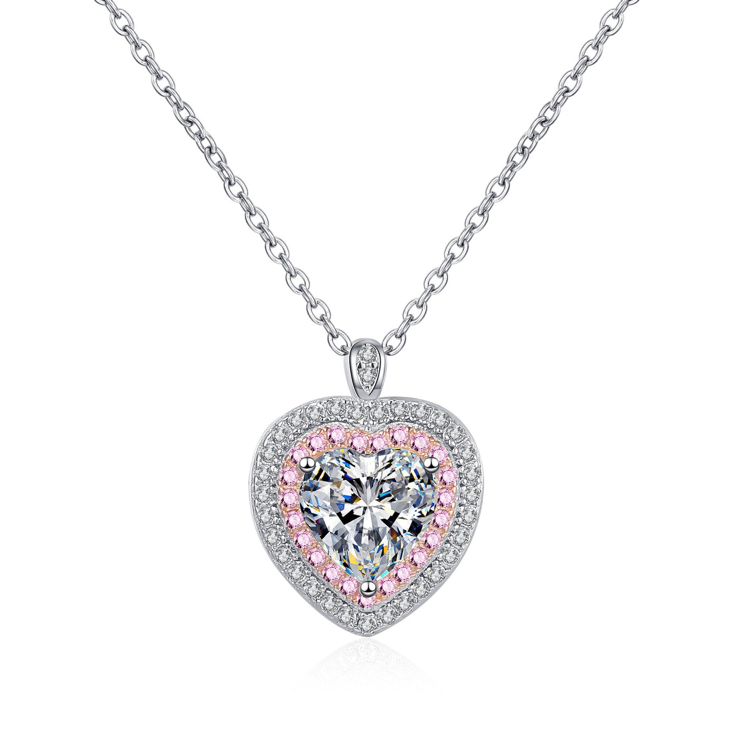 Heart-Shaped Pink Double Halo 1 Carat Moissanite Pendant S925 Necklace