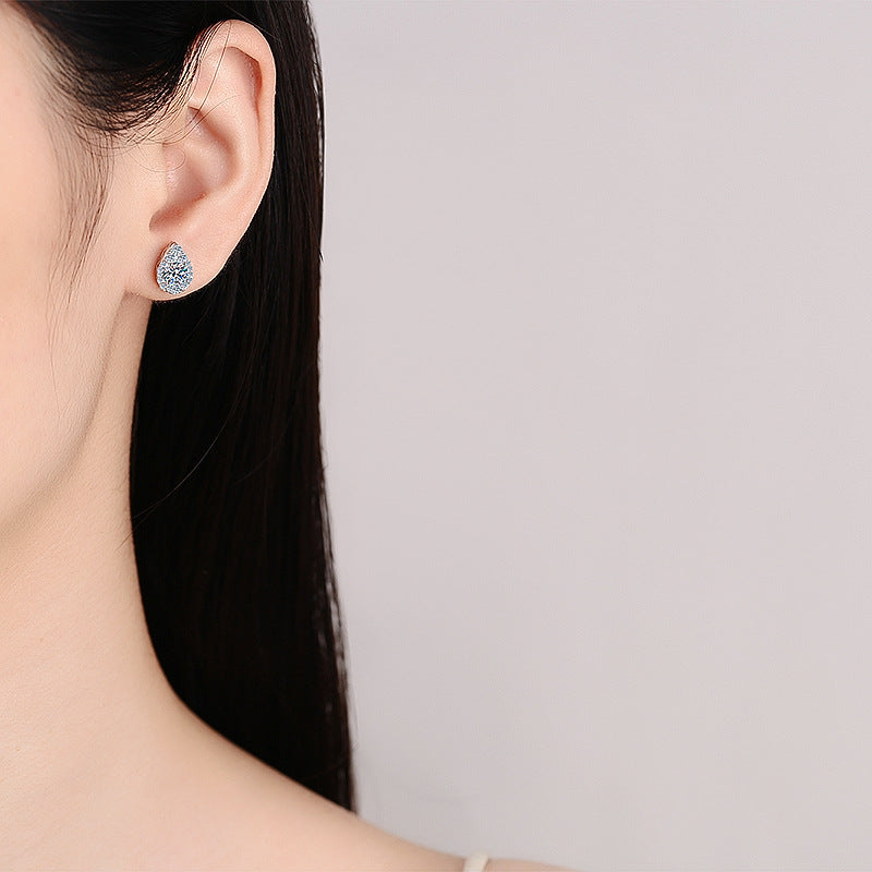 Waterdrop Round Cut Halo 0.5 Carat Moissanite Diamond Platinum-Plated S925 Stud Earrings