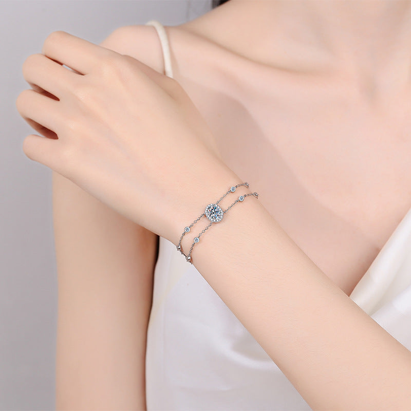 Blue/White Oval Cut Halo 1 Carat Moissanite Platinum Plated S925 Bracelet