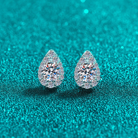 Waterdrop Round Cut Halo 0.5 Carat Moissanite Diamond Platinum-Plated S925 Stud Earrings
