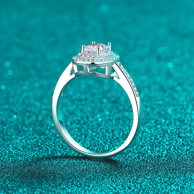 Verlobungsring mit 1 Karat Moissanit-Diamant und S925-Diamant im Ovalschliff in Pavé-Fassung in Rosa