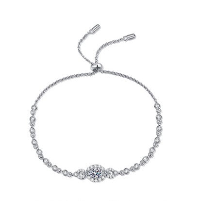 Blue/White Oval Cut Halo 0.5 Carat Moissanite Platinum Plated S925 Bracelet