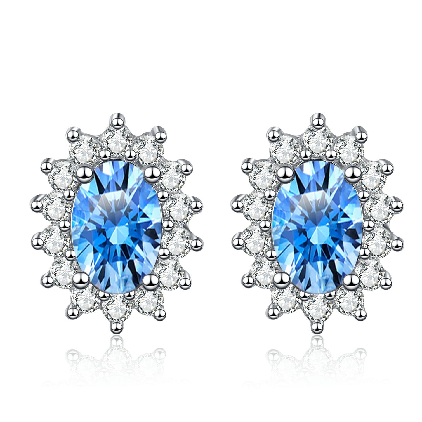 Princess Diana Oval Cut Sapphire Halo 0.5 Carat Moissanite S925 Stud Earrings