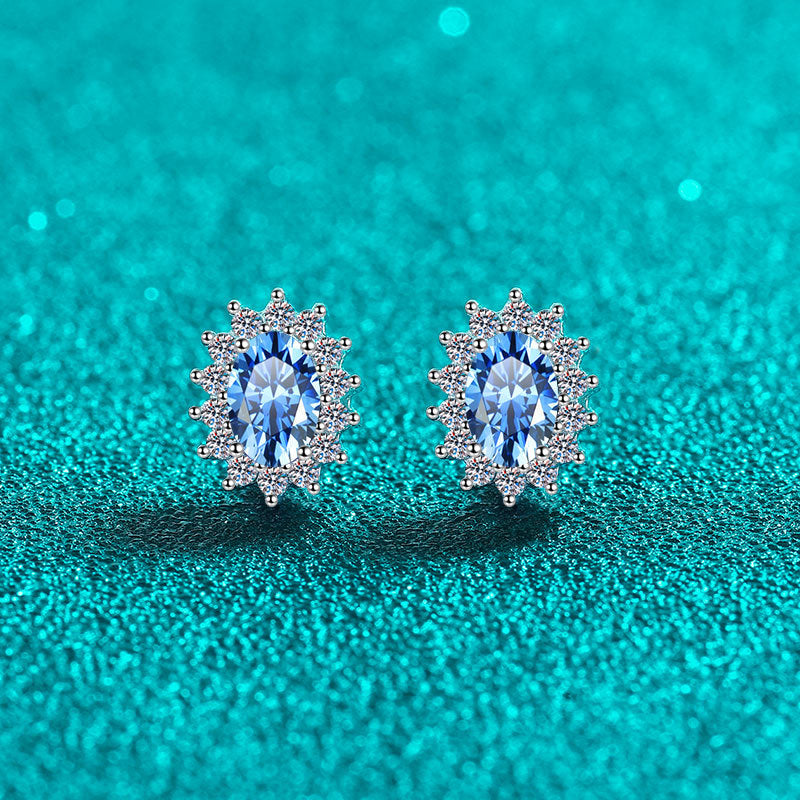 Princess Diana Oval Cut Sapphire Halo 0.5 Carat Moissanite S925 Stud Earrings