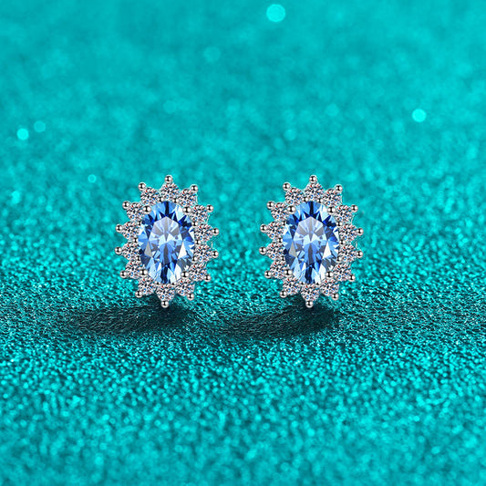 Princess Diana Oval Cut Sapphire Halo 0.5 Carat Moissanite S925 Stud Earrings