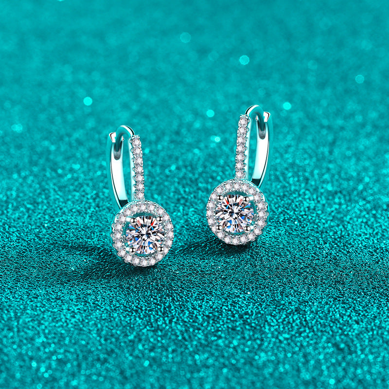 Round Cut Halo 0.5 Carat Moissanite Diamond Platinum-Plated S925 Pave Leverback Earrings