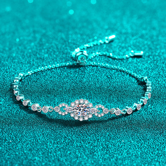 Blue/White Oval Cut Halo 0.5 Carat Moissanite Platinum Plated S925 Bracelet