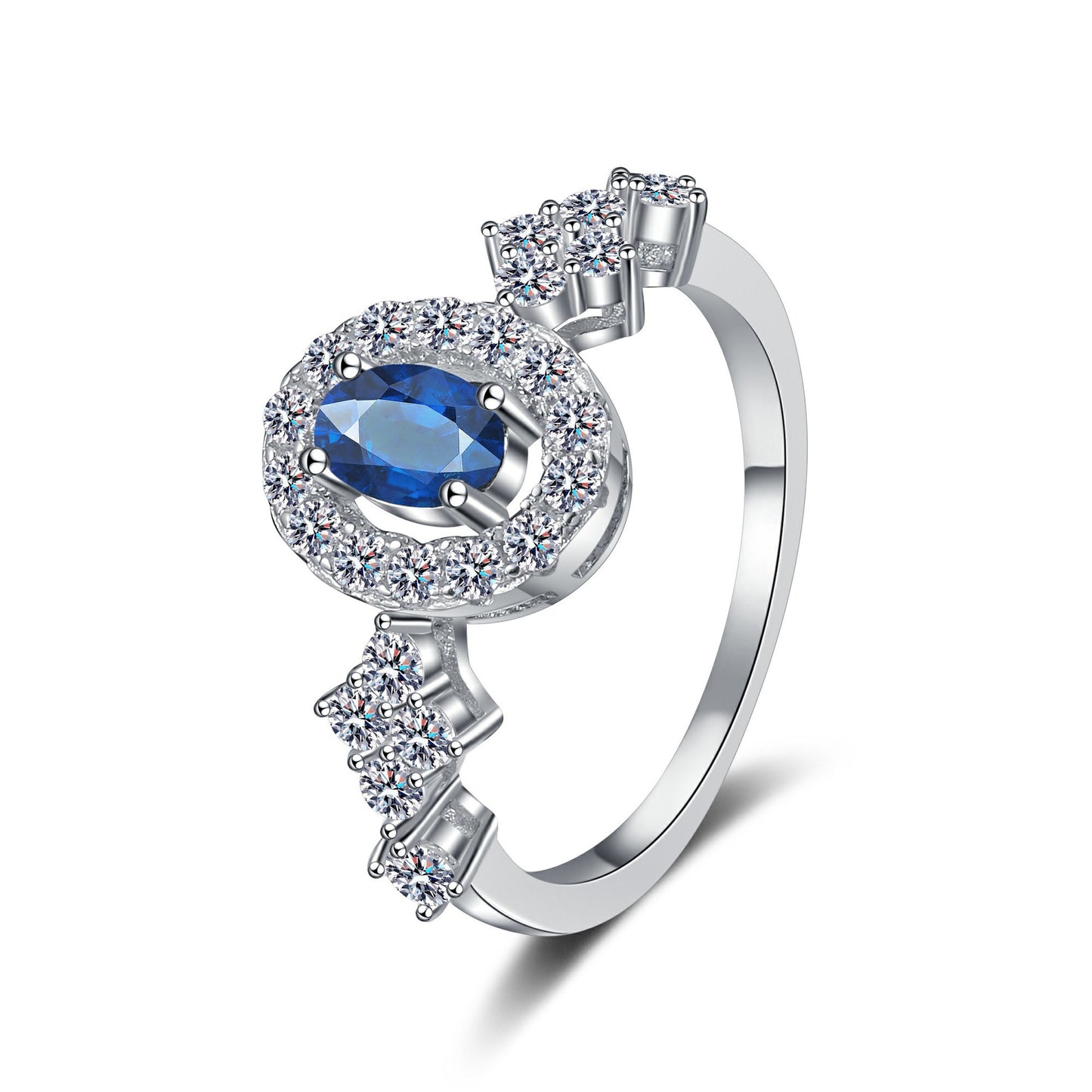 Prinzessin Diana Verlobungsring mit ovalem Saphir-Halo-Schliff und 0,5 Karat Moissanit S925