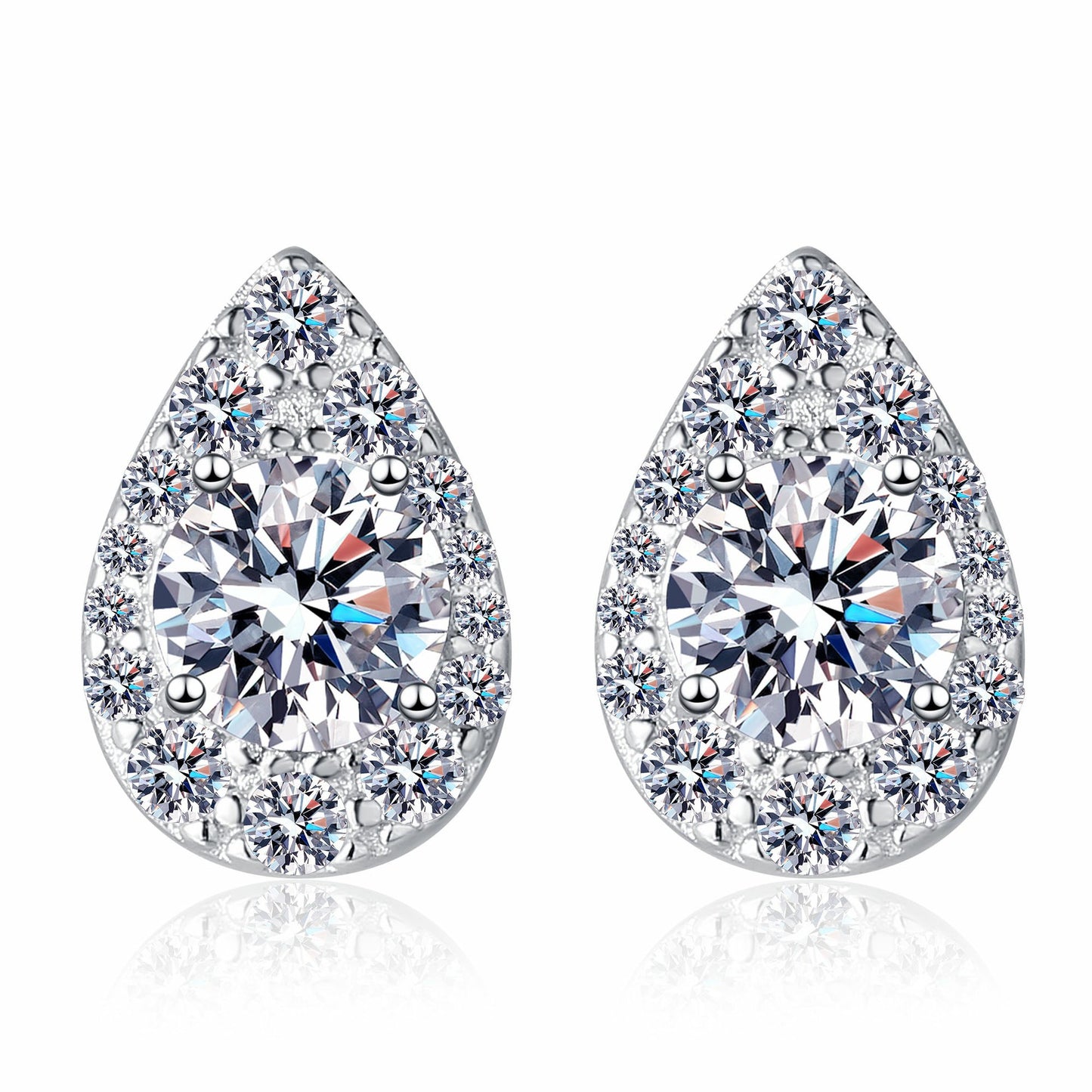 Waterdrop Round Cut Halo 0.5 Carat Moissanite Diamond Platinum-Plated S925 Stud Earrings