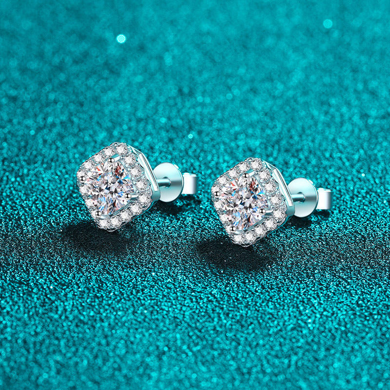 Pendientes de tuerca con diamantes de moissanita S925 con halo de talla cojín de 0,5/1 quilate
