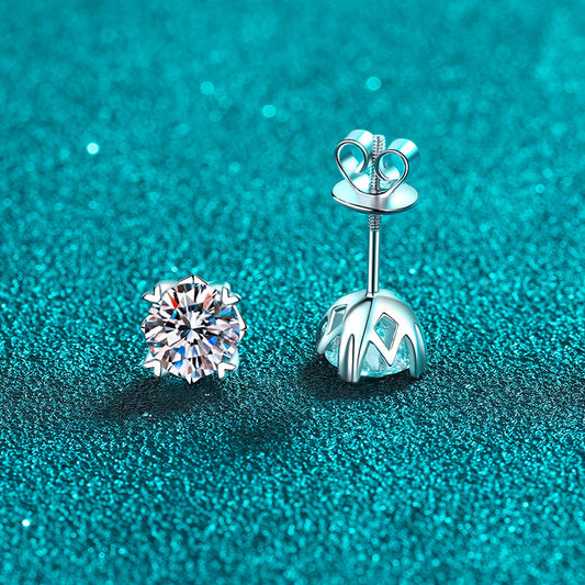 Round Cut 4-Heart-Prong Solitaire 0.3 - 2 Carat Moissanite Diamond Screw-Back S925 Stud Earrings