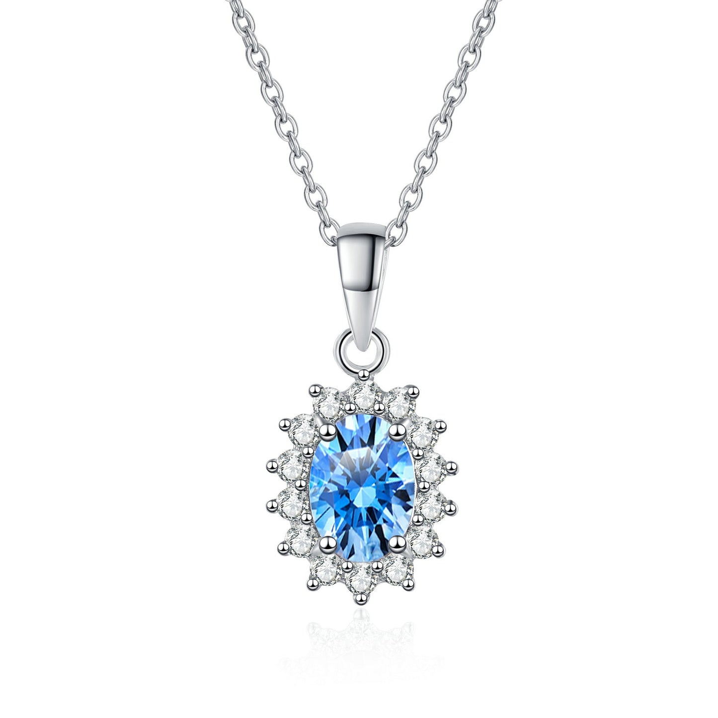 Collar con colgante de diamante moissanita S925 de corte ovalado de princesa Diana con halo de zafiro de 1 quilate