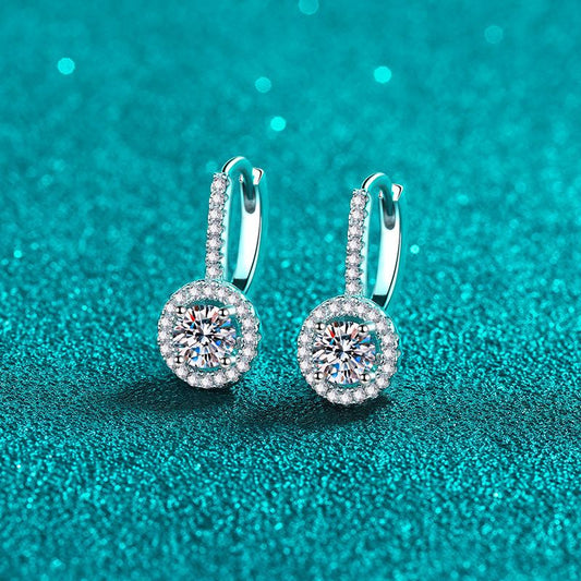 Round Cut Halo 0.5 Carat Moissanite Diamond Platinum-Plated S925 Pave Leverback Earrings