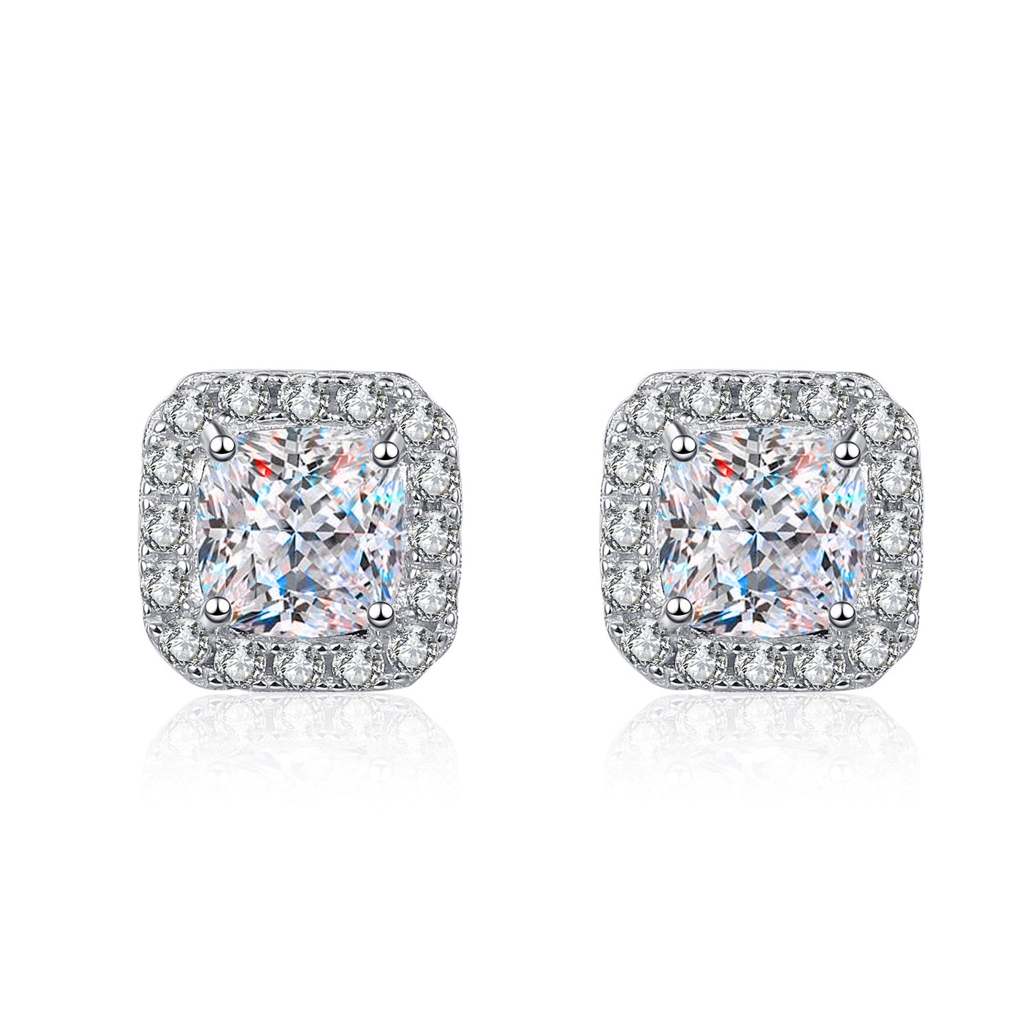 Pendientes de tuerca con diamantes de moissanita S925 con halo de talla cojín de 0,5/1 quilate