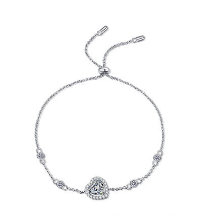 Blue/White Heart-Shaped Halo 1 Carat Moissanite Platinum Plated S925 Bracelet
