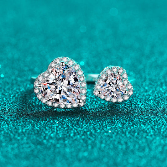 Double Heart-Shaped Halo 2.5 Carat Moissanite Diamond Platinum Plated S925 Open Ring
