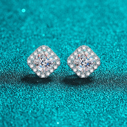 Cushion Cut Halo 0.5/1 Carat Moissanite Diamond S925 Stud Earrings