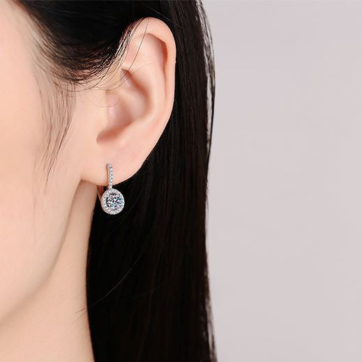 Helia Pavé Halo Round 0.5 Carat Each Moissanite Hoop Earrings — Moisza