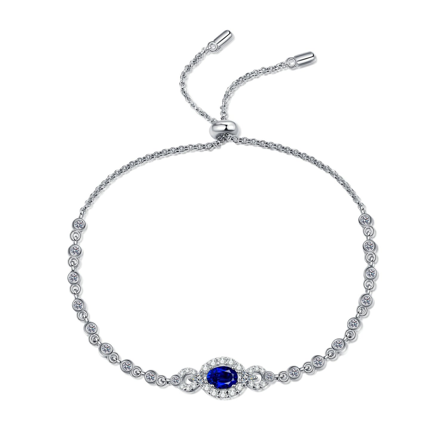 Blue/White Oval Cut Halo 0.5 Carat Moissanite Platinum Plated S925 Bracelet