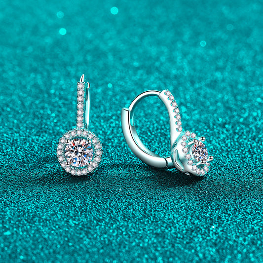 Round Cut Halo 0.5 Carat Moissanite Diamond Platinum-Plated S925 Pave Leverback Earrings