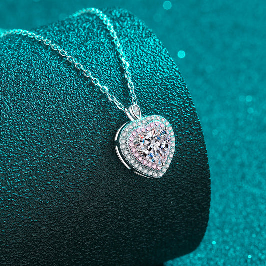 Heart-Shaped  Pink Double Halo 1 Carat Moissanite Pendant S925 Necklace