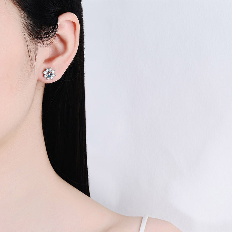 Blumen-Ohrstecker im Rundschliff, 0,3/0,5/1 Karat, Moissanit-Diamant S925
