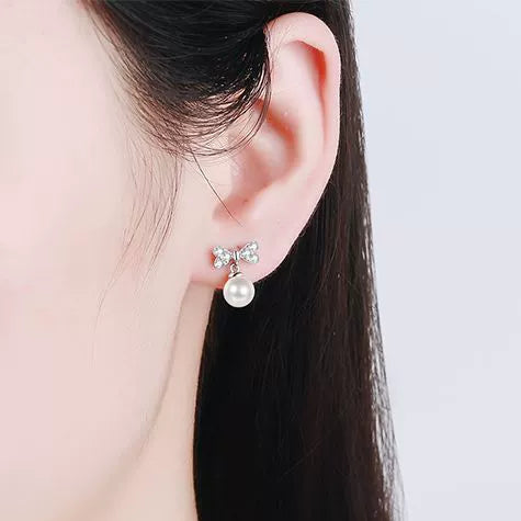 Phoebe Bow Pavé Pearl & Moissanite Drop Earrings — Moisza