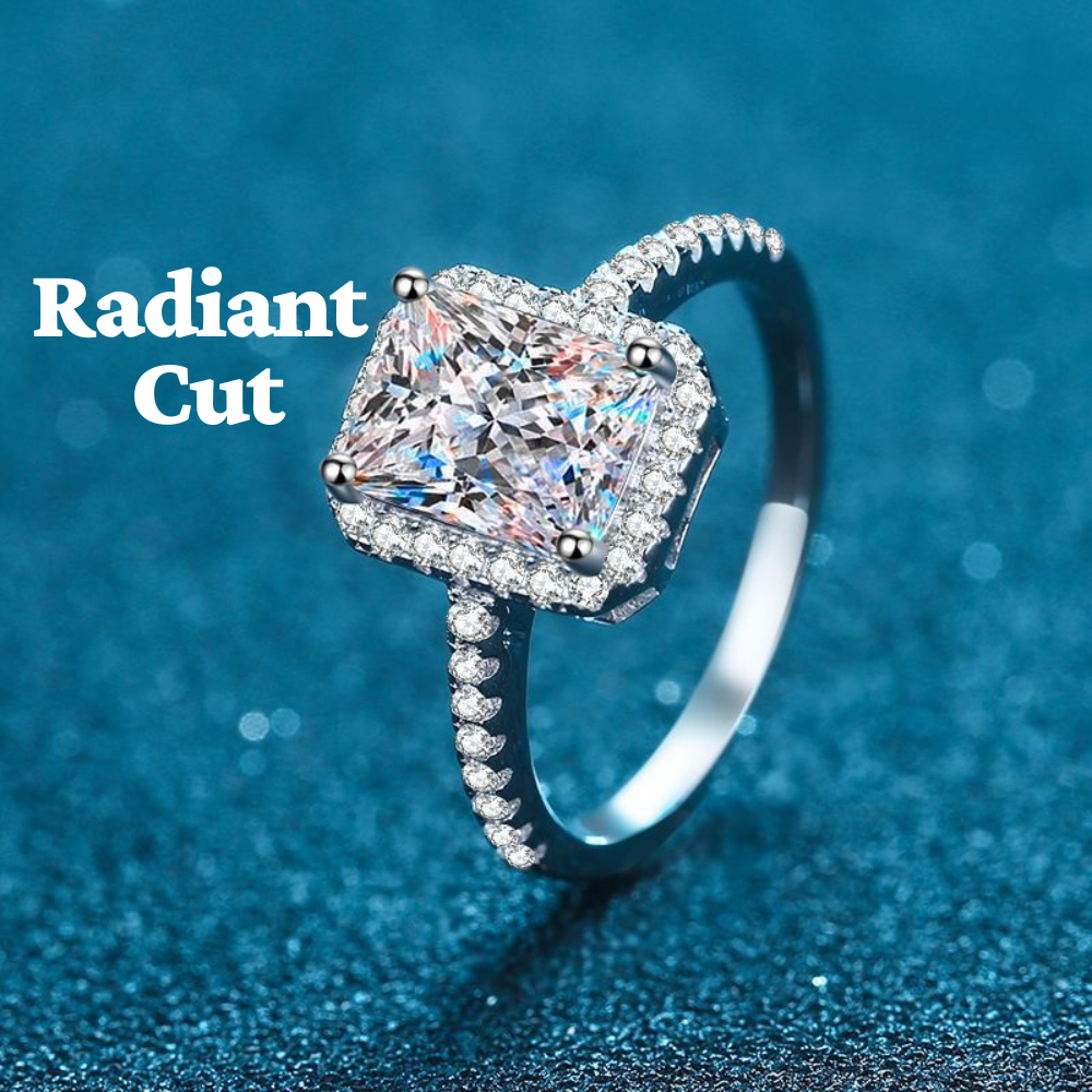 Emerald/Radiant Cut Pave Halo 1 /2 Carat Moissanite Diamond S925 Engagement Ring