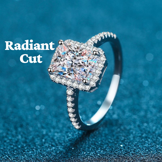 Emerald/Radiant Cut Pave Halo 1 /2 Carat Moissanite Diamond S925 Engagement Ring