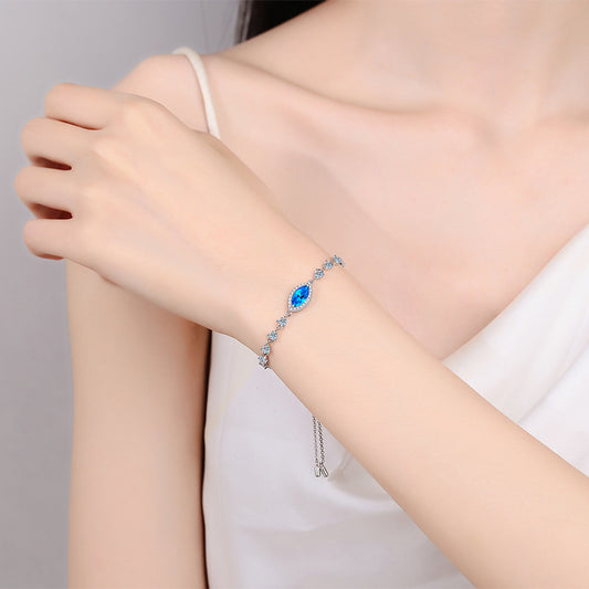 Theia Blue/White Halo Marquise 1 Carat Moissanite Bracelet — Moisza