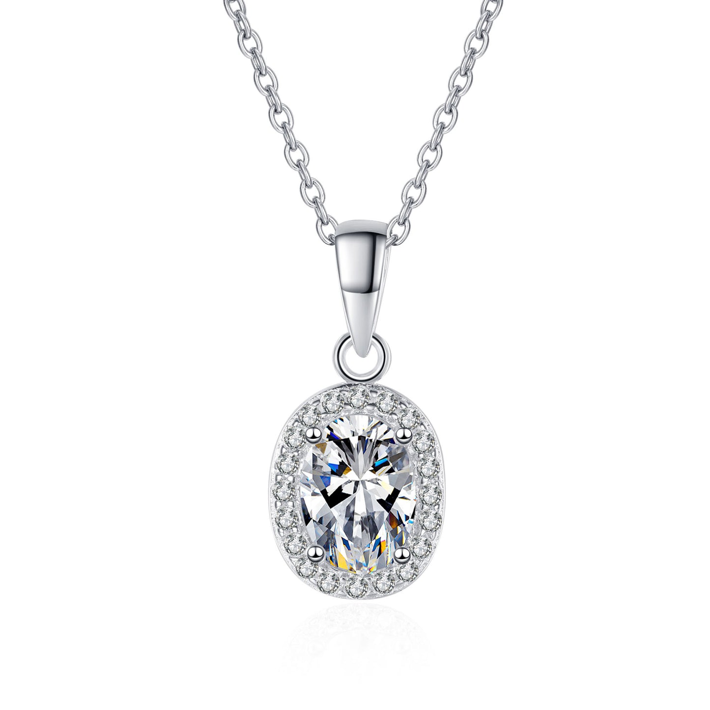 Oval Cut Halo 1 Carat Moissanite Pendant Platinum-Plated S925 Necklace
