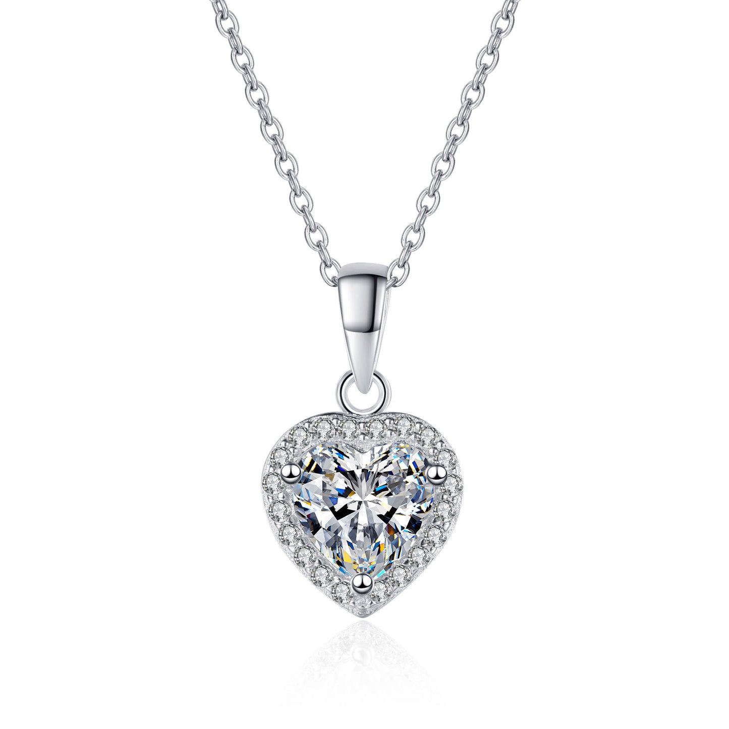 Heart-Shaped Halo 1 Carat Moissanite Pendant Platinum-Plated S925 Necklace