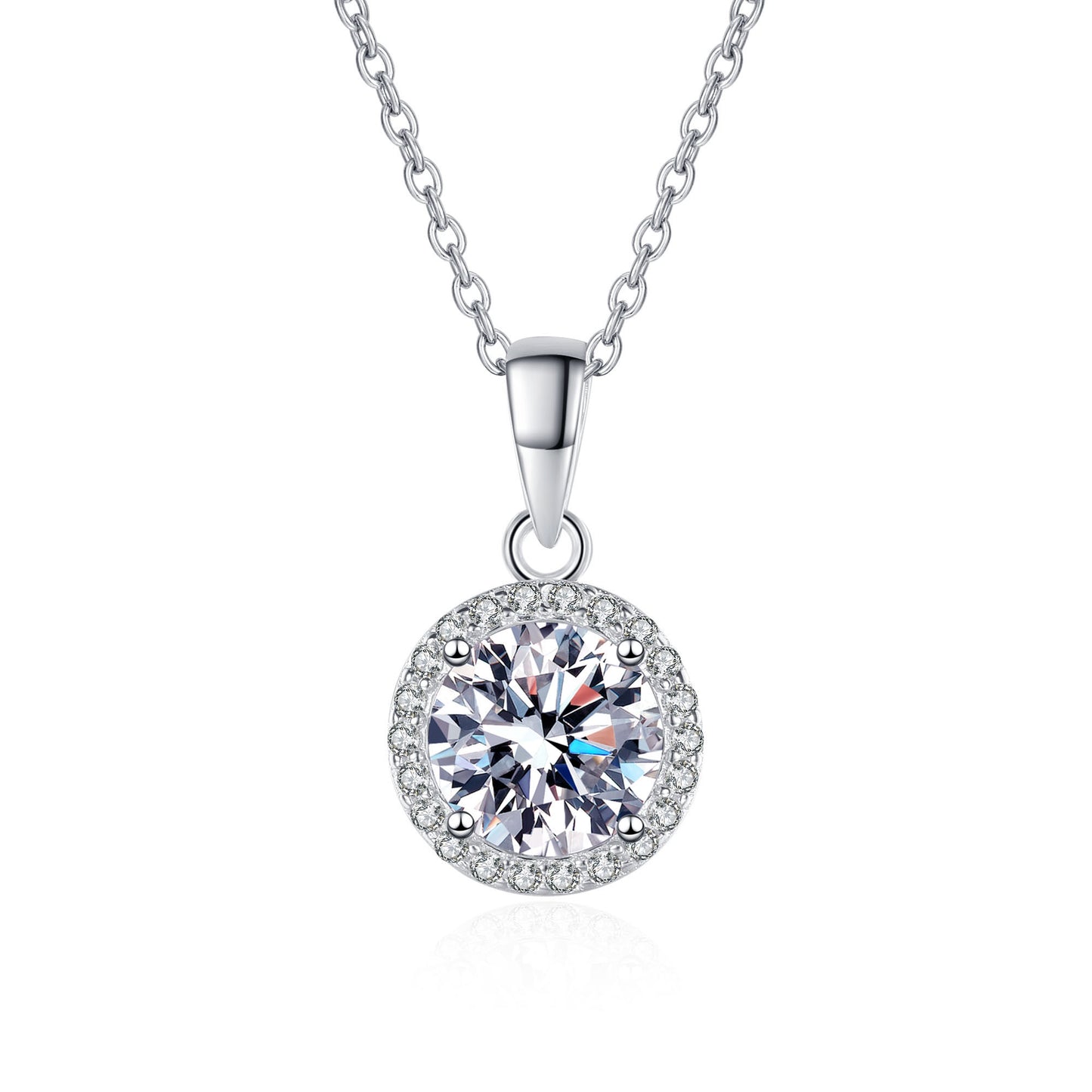 Round Cut Halo 1 Carat Moissanite Pendant Platinum-Plated S925 Necklace