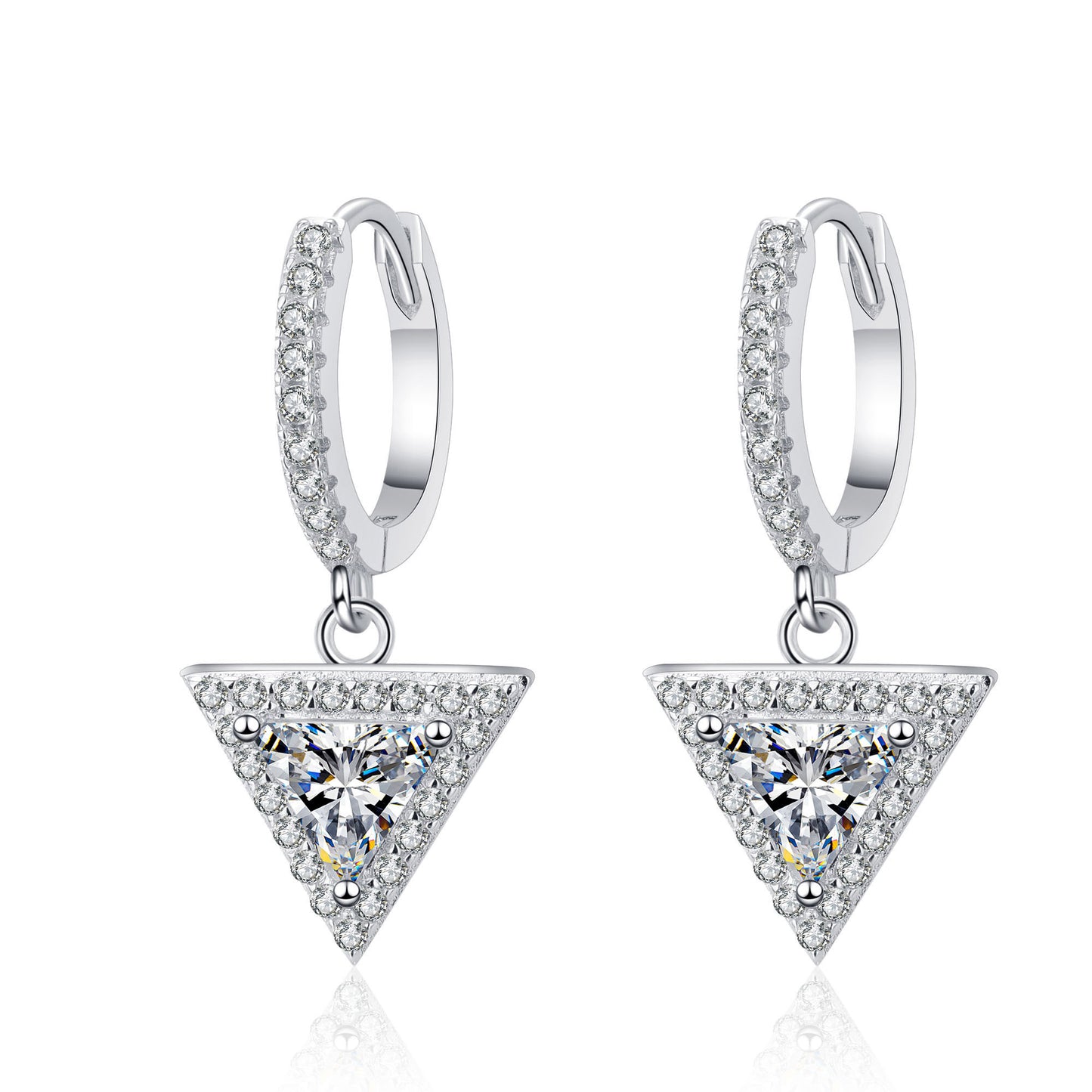 Trillion Cut Halo 0.5 / 1 Carat Moissanite Diamond Platinum-Plated S925 Pave Leverback Drop Earrings