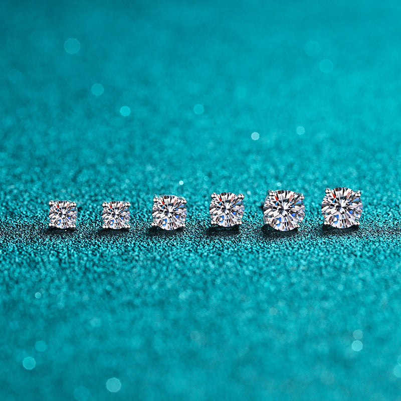 Korb-Set, runder Schliff, 4-zackiger Solitär-Ohrstecker mit 0,2–3 Karat Moissanit-Diamant aus S925