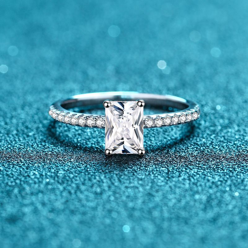 Emerald/Radiant Cut Pave Solitaire 1 / 2 Carat Moissanite S925 Engagement Ring