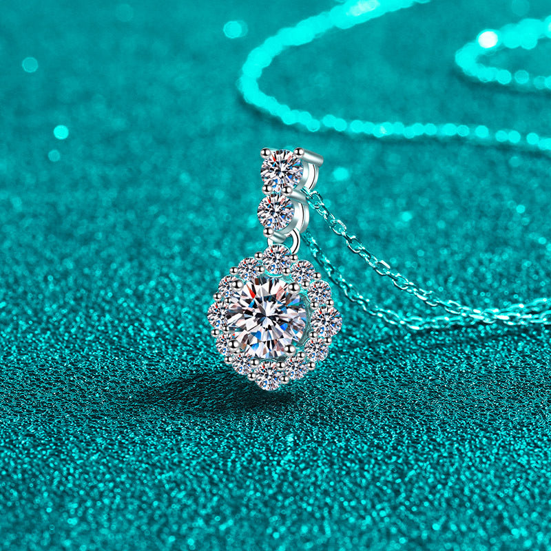 Round Halo 1 Carat Moissanite Pendant Pave Bail S925 Necklace