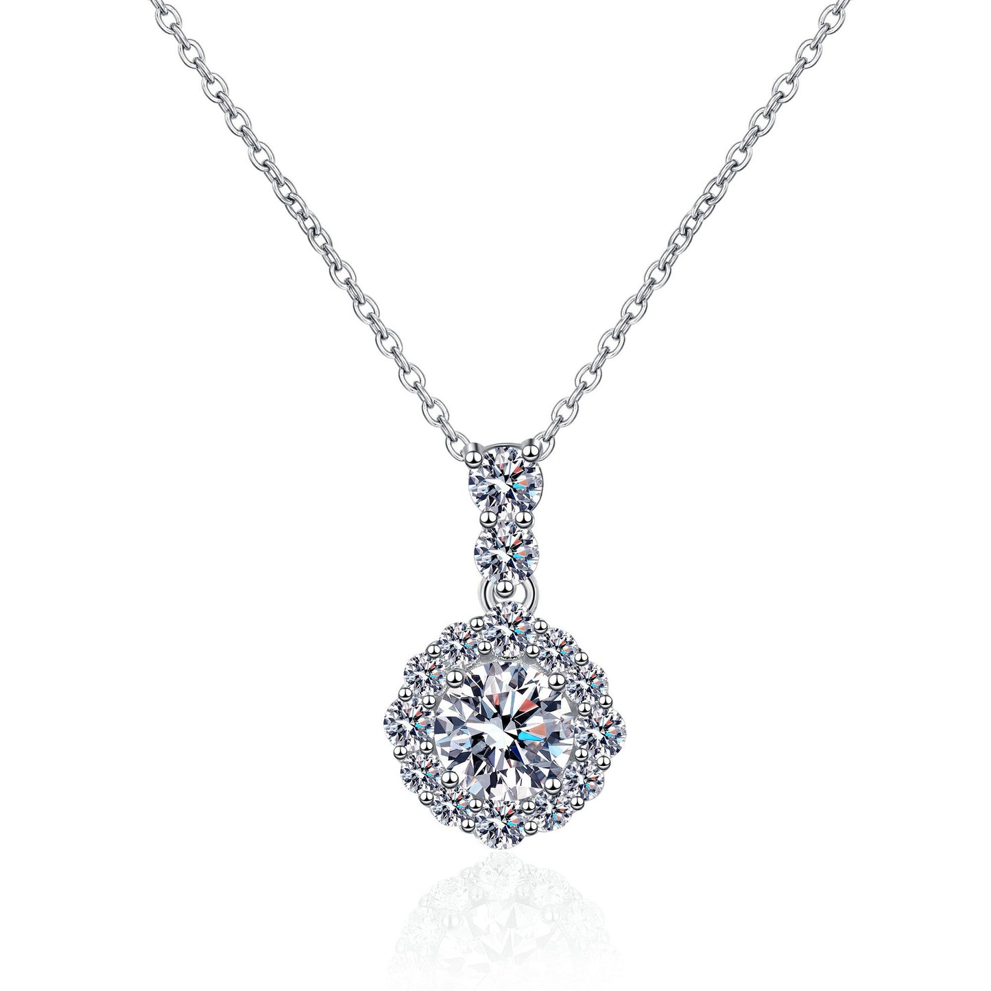 Round Halo 1 Carat Moissanite Pendant Pave Bail S925 Necklace