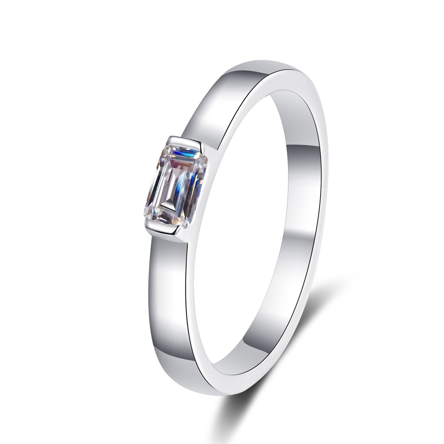 Conjunto de barra Anillo de diseñador S925 con diamante moissanita de 0,5 quilates con talla esmeralda