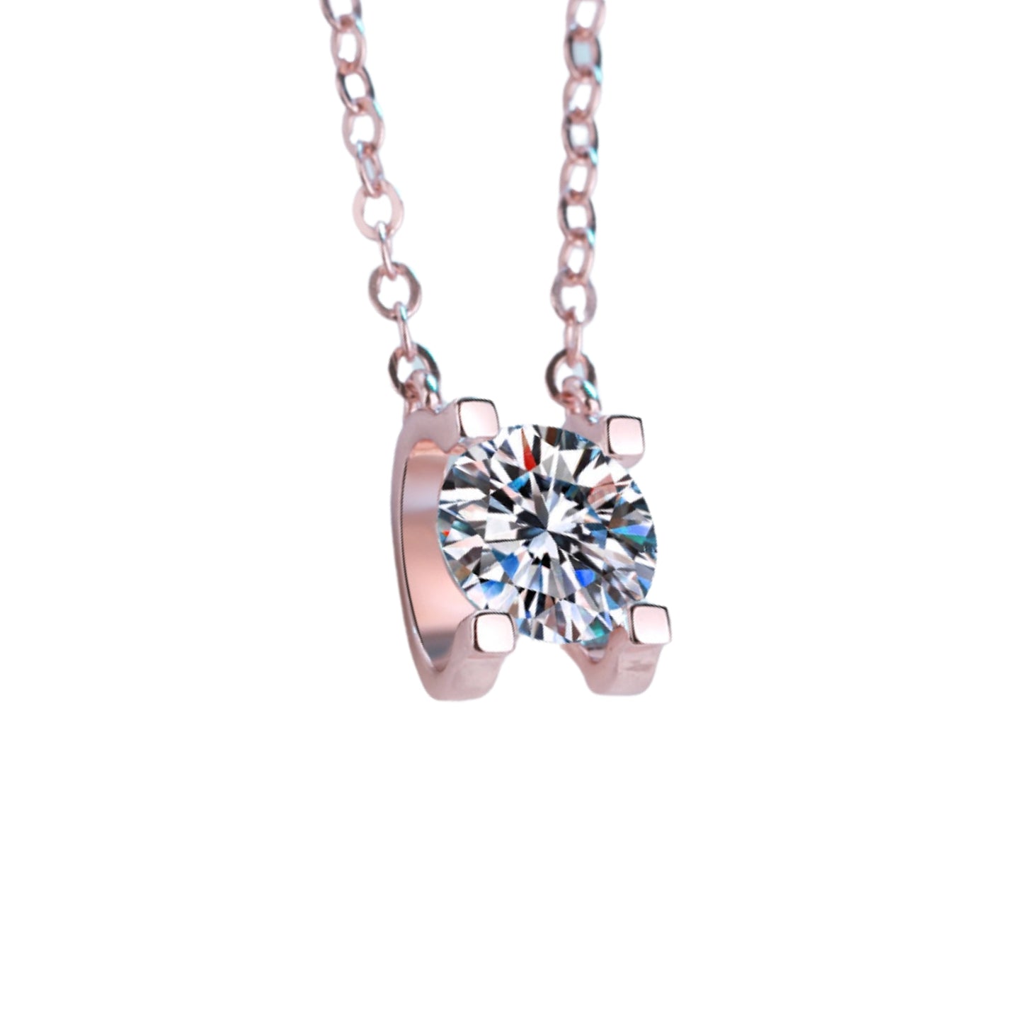 Rose Gold/White U-Shaped Set Round Cut Solitaire 0.5/1/2 Moissanite Platinum-Plated S925 Necklace