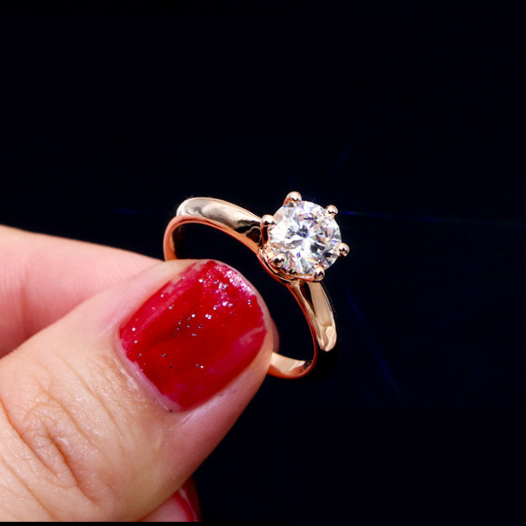 Roségold-Verlobungsring mit 6 Zinken und 1 Karat Moissanit-Diamant im Rundschliff, S925