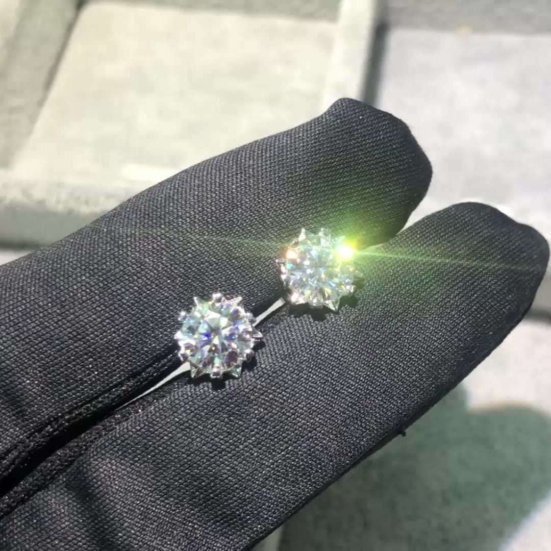 Snowflake Round Cut 6-Heart-Prong 0.3 - 2 Carat Moissanite Diamond S925 Stud Earrings